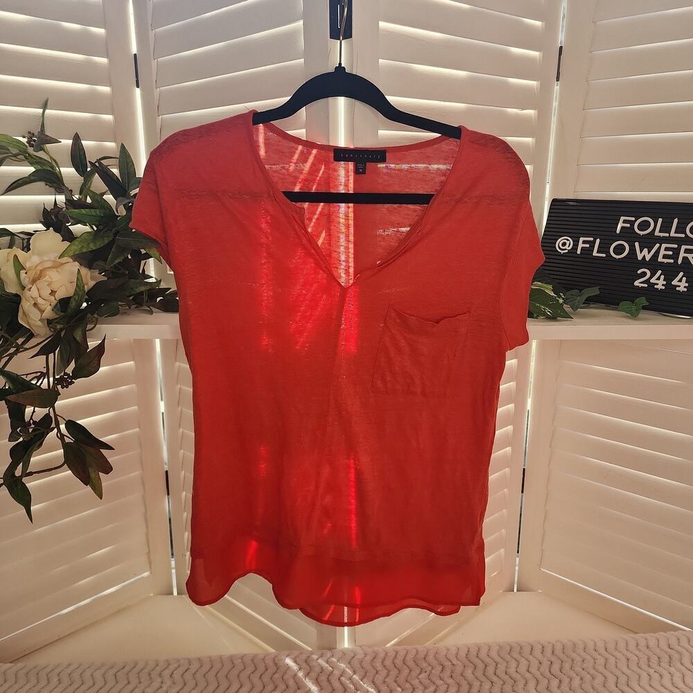 534 SANCTUARY ORANGE LINEN VNECK MED WN